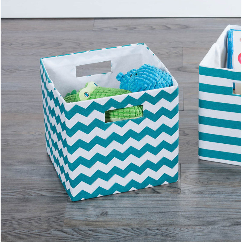 Ebern Designs Cube Fabric Decorative Bin, Teal, 13" H x 13" W x 13" D
