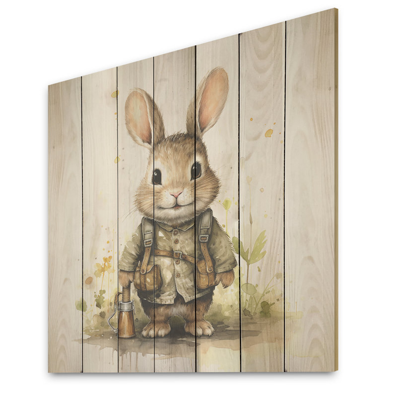 Delight Plump Nursery Rabbit Portrait I - Animal Nursery's On Wood Print, 15" H x 15" W