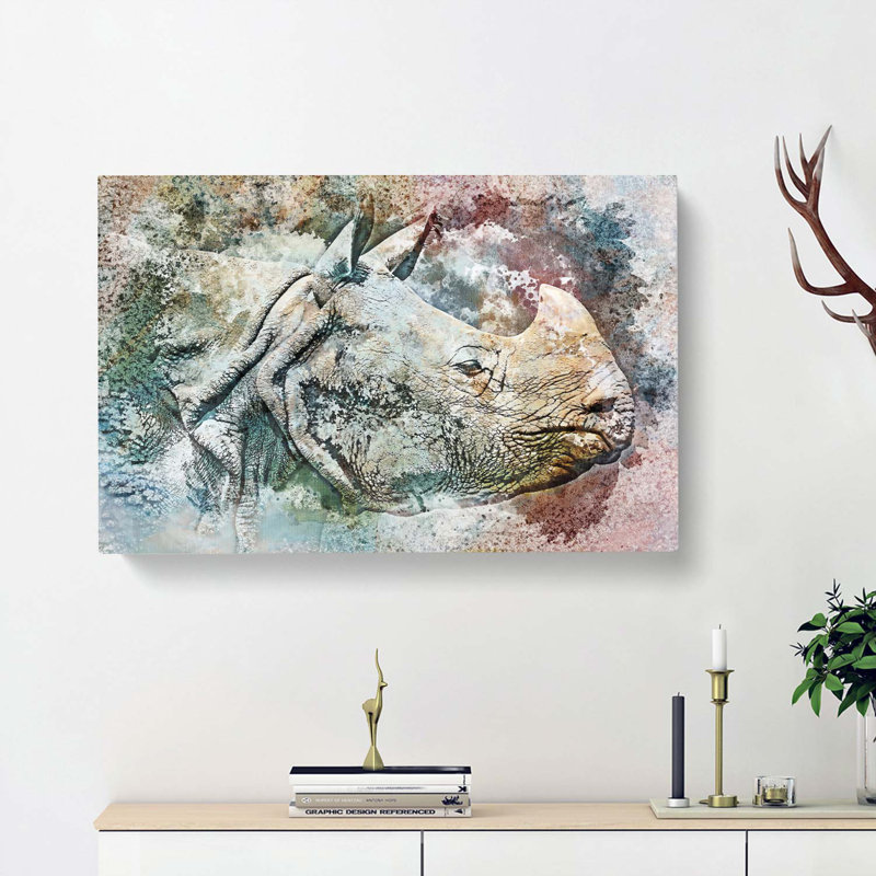 Wild Rhino In Abstract - Wrapped Canvas Print, 40cm H x 60cm W x 3cm D