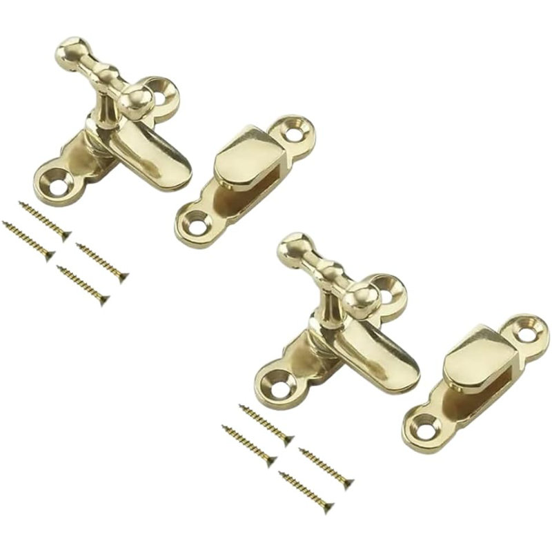 2 Pack 40mm Polished Brass Showcase Catches – Turn Button Door Latch for Cabinet, Wardrobe, Cupboard, Gate – With Screws