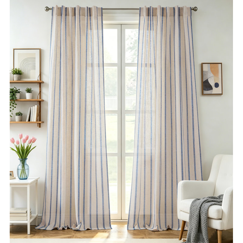 Rideaux semi-transparents avec passe-tringle Farmhouse, Marine, L 52 po x L 120 po