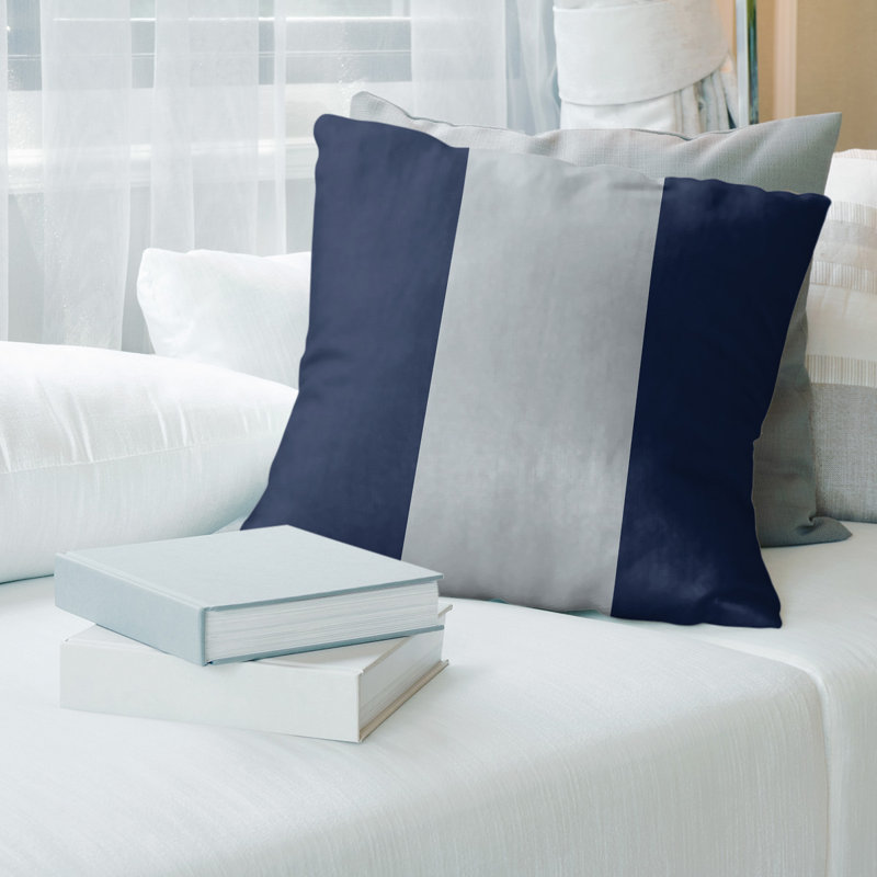 Reversible Pillow Cover, 16" x 16", Navy Blue/Gray/ Navy Blue