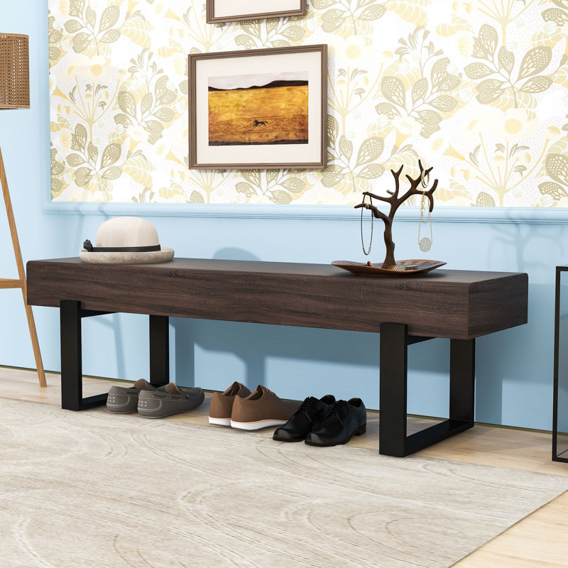 Modern Multi-Functional Bench with Sturdy Legs, Thick MDF Top, Black Dark Walnut