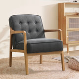 Villasenor Mid Century Linen Upholstered Accent Chair Solid Wood Armchair