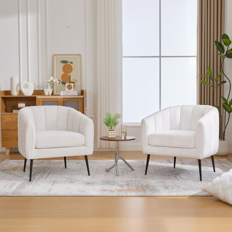 Tufted Upholstered Barrel Chair With Metal Legs(Set Of 2), Ivory