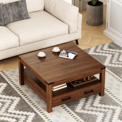 Table basse avec grand tiroir de rangement et tablettes de rangement à 2 niveaux