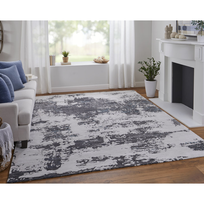 Gyanna moderne abstrait, Rectangulaire 8 pi x 10 pi, Blue/Gray/Ivory