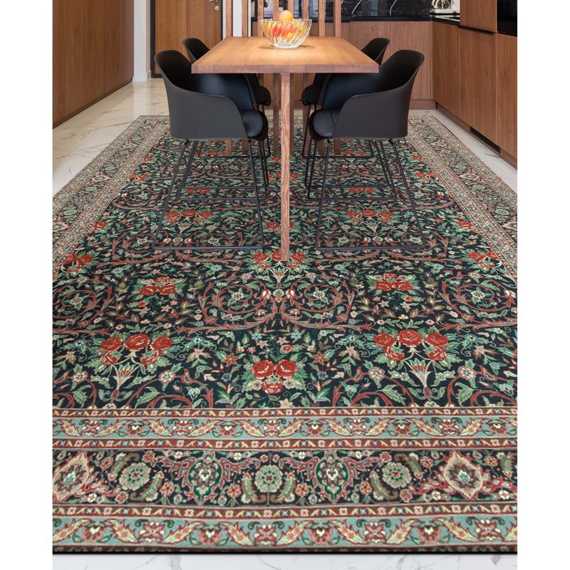 Hand Knotted Wool Oriental Area Rug in Navy