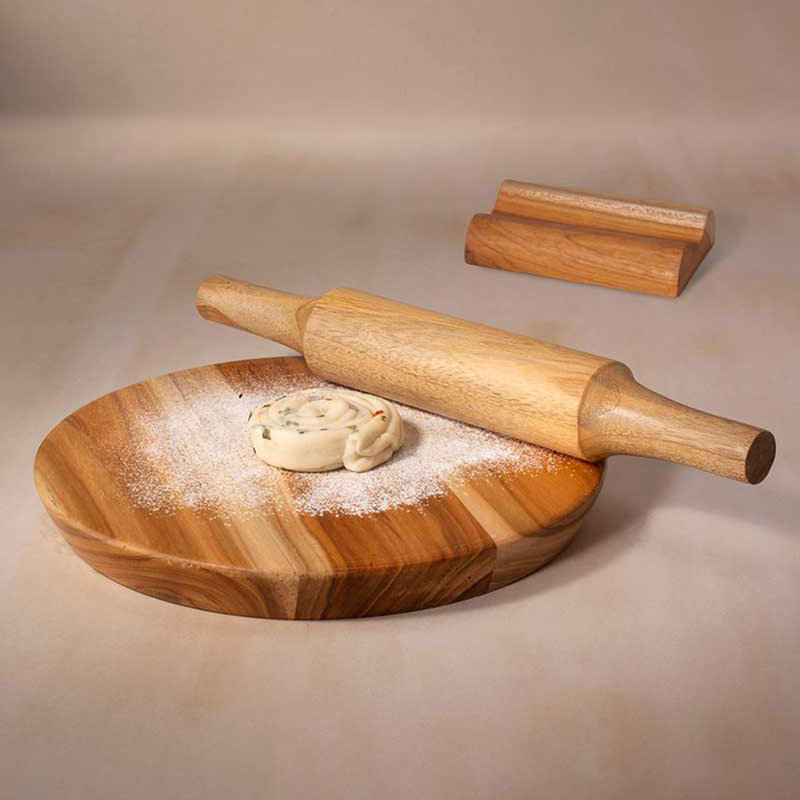 Rolling Pin with Stand | Teak Wood Chakla Belan Set with Stand