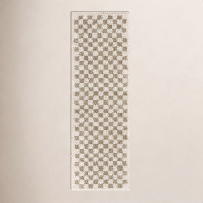 Walker Beige Checkered Shag Rug