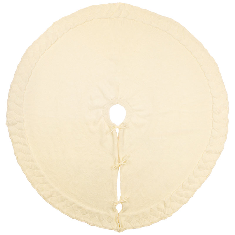 Knitted Sweater Tree Skirt With Braided Border - 60" - Cream