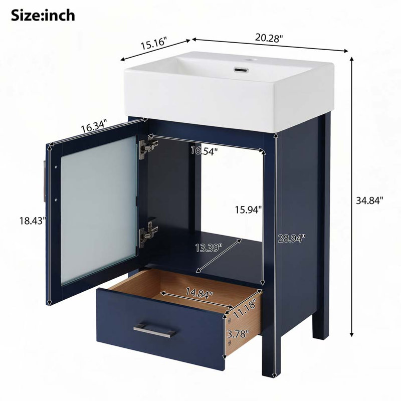 Bathroom Vanity with Ceramic Sink, Blue