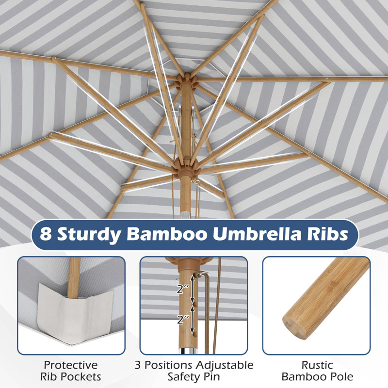 270 cm W X 270 cm D Balcony Parasol with Manual Lift, Blue Striped