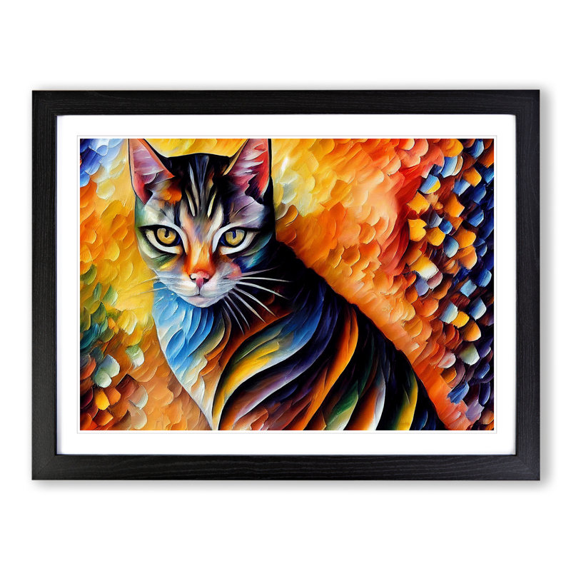 Cat Painting Vol.7 Abstract - Framed Print, 25cm H x 34cm W x 2cm D, Black Framed