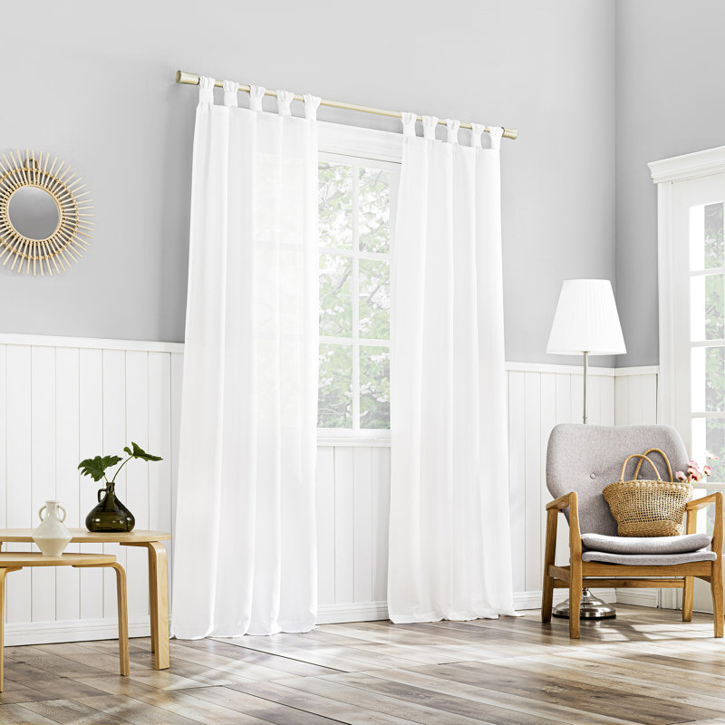 Diglio Twist Tab Semi-Sheer Tab Top Curtain Panel, White, 40" W x 84" L
