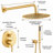10" Brushed Gold Wall Mounted Dual Function Shower System With Rough-In Valve, Rainfall Head And Handheld-123107262
