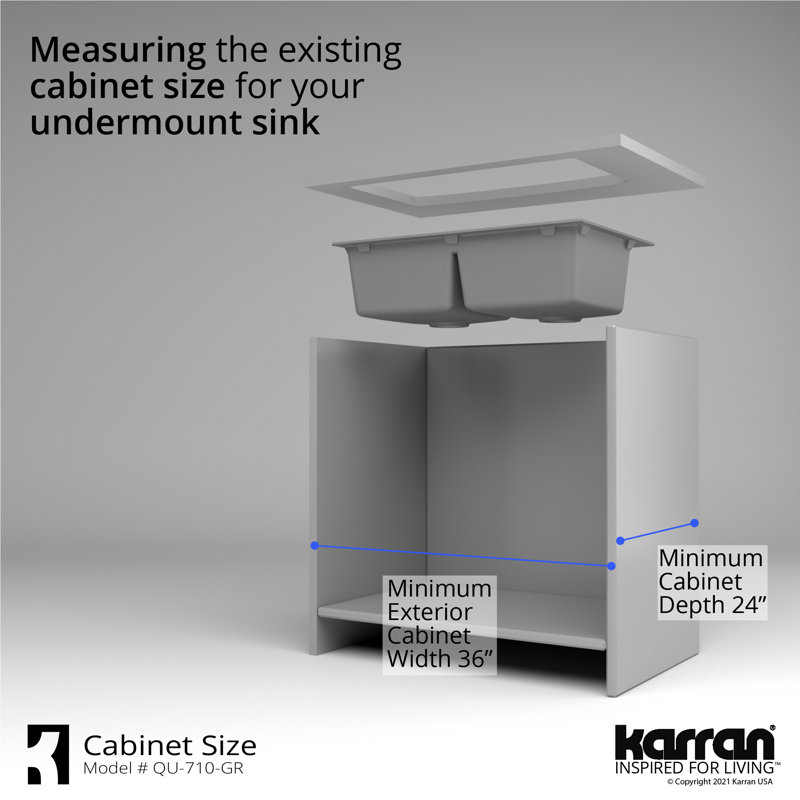 Karran Quartz 32-1/2'' X 19-1/2'' Double Bowl 50/50 Undermount Kitchen Sink Kit, Gray