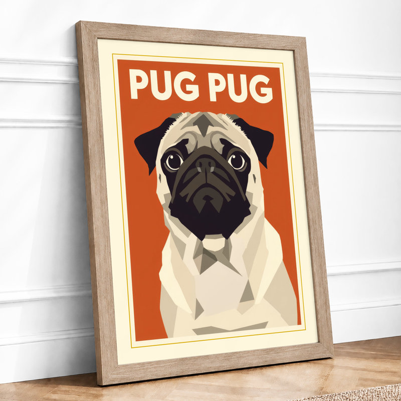 Geometric Pug Modern - Framed Print, A3 - 42.0 x 29.7 cm, Oak