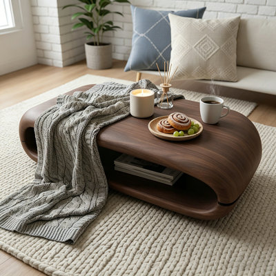 Auraflow Walnut Curved Coffee Table