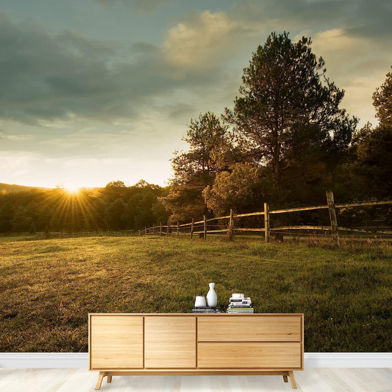Murale lever de soleil à la ferme, L 100 po x l 144 po