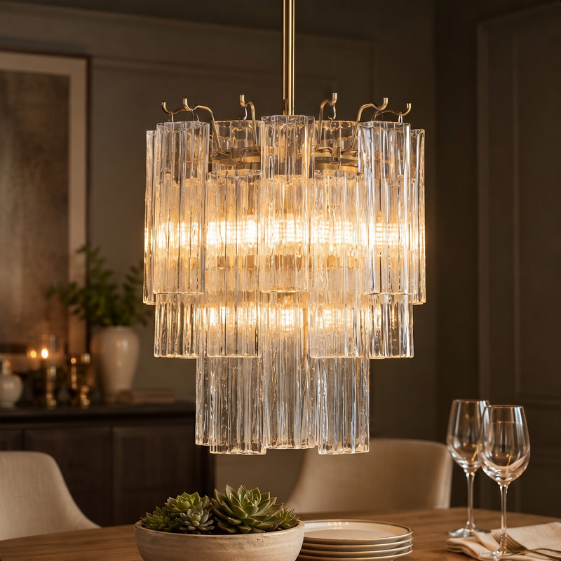 Suspension moderne dorée à 5 lumières de 30 cm (12 po) avec variateur, Verre transparent