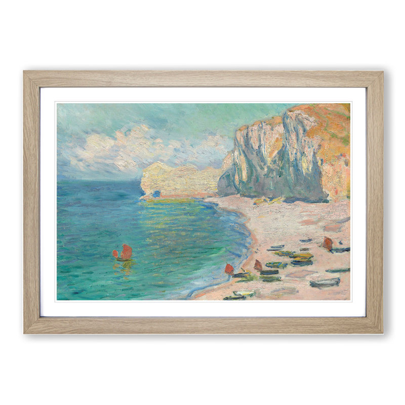 Beach and the Falaise D'Amont by Claude Monet - Picture Frame Painting, 48cm H x 65cm W x 2cm D, Oak Framed