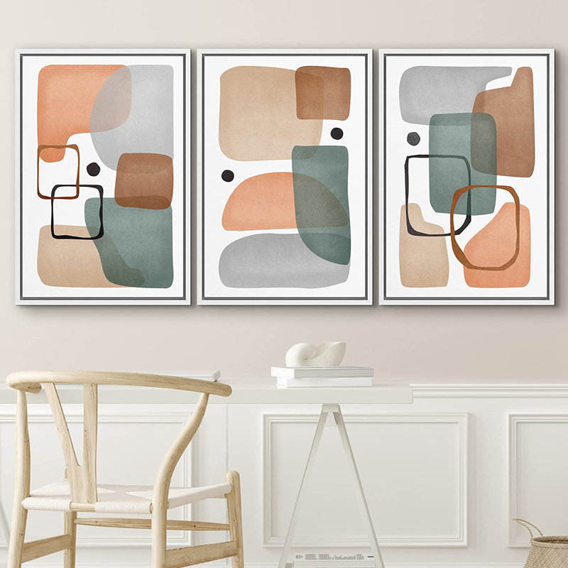 Cadre flottant style Mid-Century, 3 pièces, impression sur toile, H 36 po x l 72 po x P 1,5 po, Blanc