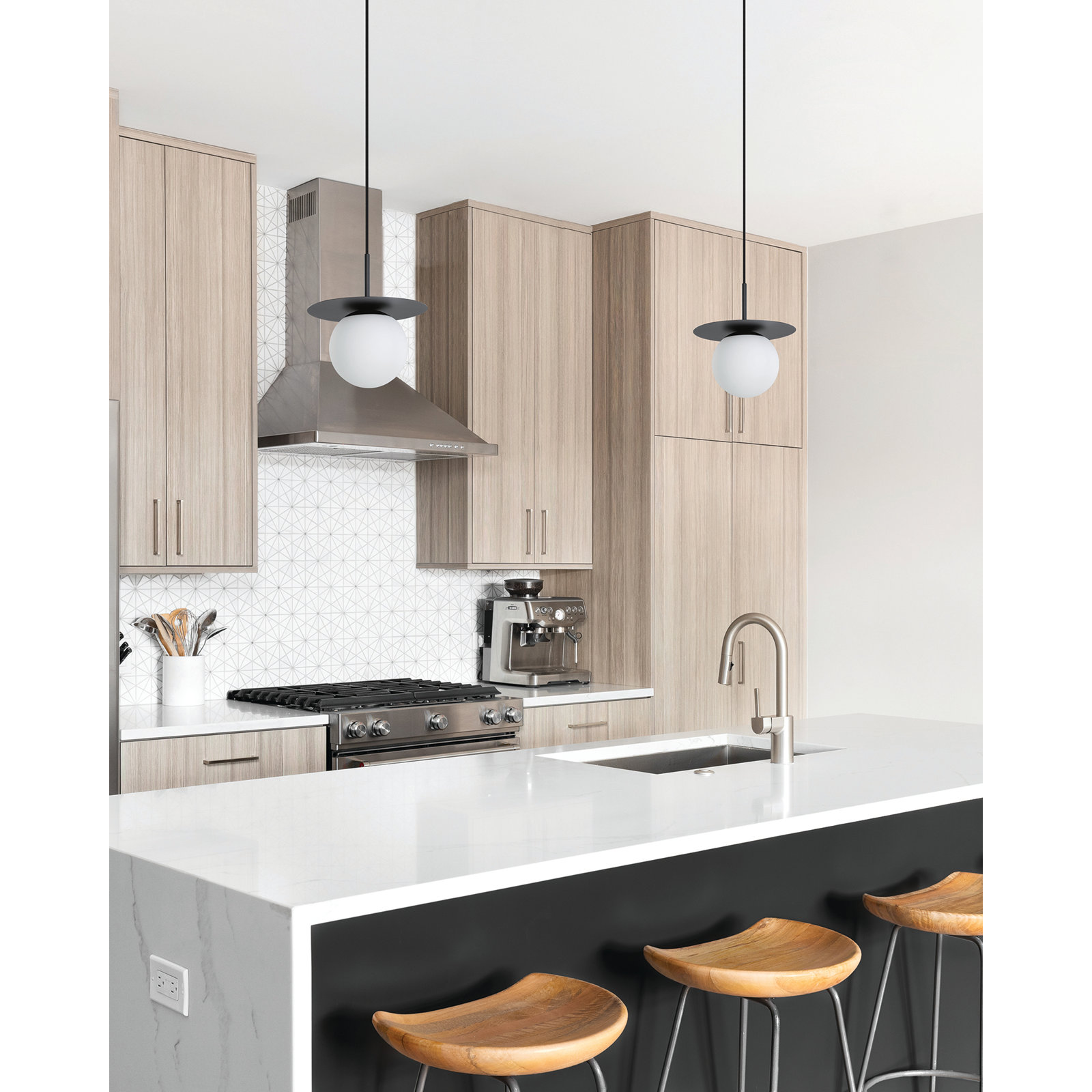 Cathy Single Light Glass Dimmable Pendant, Structured Black
