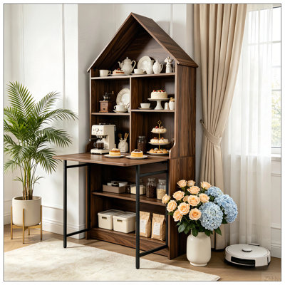 Folding Craft Desk with Storage Shelves, Convertible Hideaway Desk to Bookshelf, Foldable Desk with Storage, Disappearing Desk for Small Spaces, Multifunctional Converted Craft Table, Vanity Desk