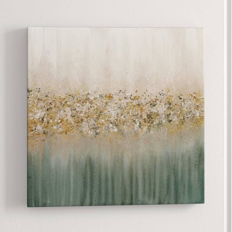 «Golden Fog II» par Beverly Fuller - peinture sur toile tendue, Peint à la main avec des paillettes