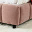 Lit très grand avec tête de lit rose, revêtement en chenille et dessous de tiroir, structure solide, rangement de tiroir
