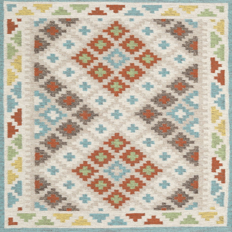 Tapis beige/brun ciel/vert léger, Carré 4 pi