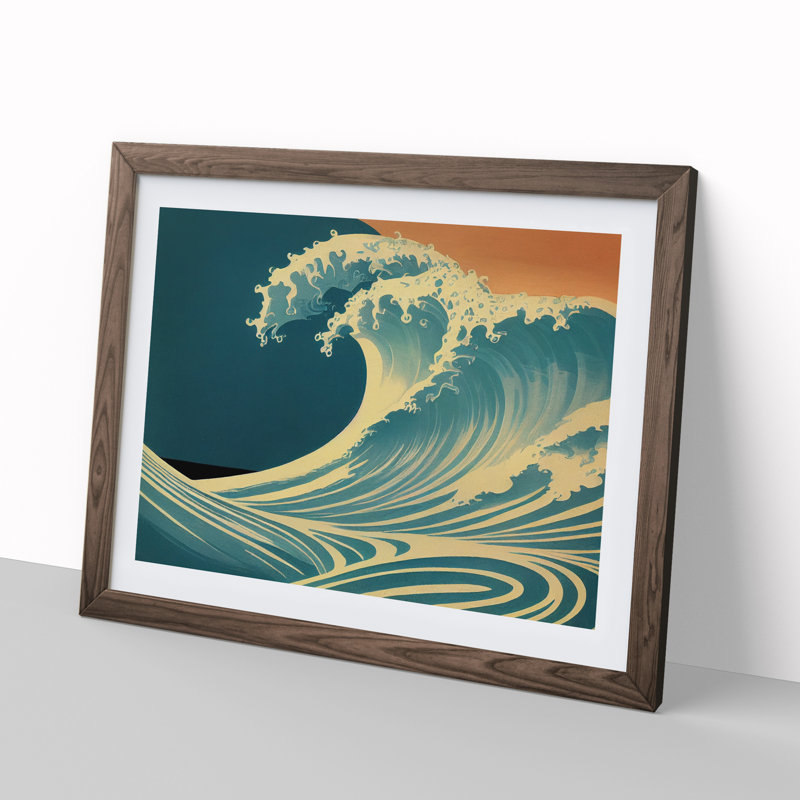 XH1022-6113X Modern Japanese Wave - Single Picture Frame Print, Walnut, 46cm H x 64cm W x 2cm D