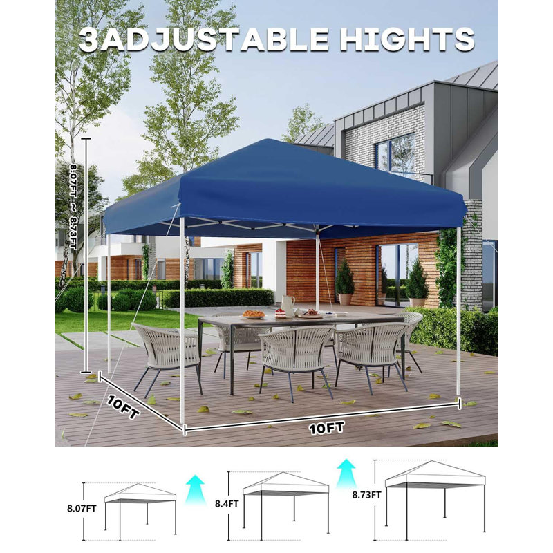 Heavy Duty Pop Up Canopy, 3 Adjustable Height Rectangular, Blue