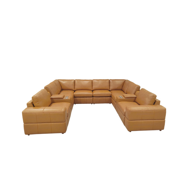 Seraket Leather Match Large Seating Modular Sectional, Ginger Leather Match, 33" H x 131" W x 115.5" D