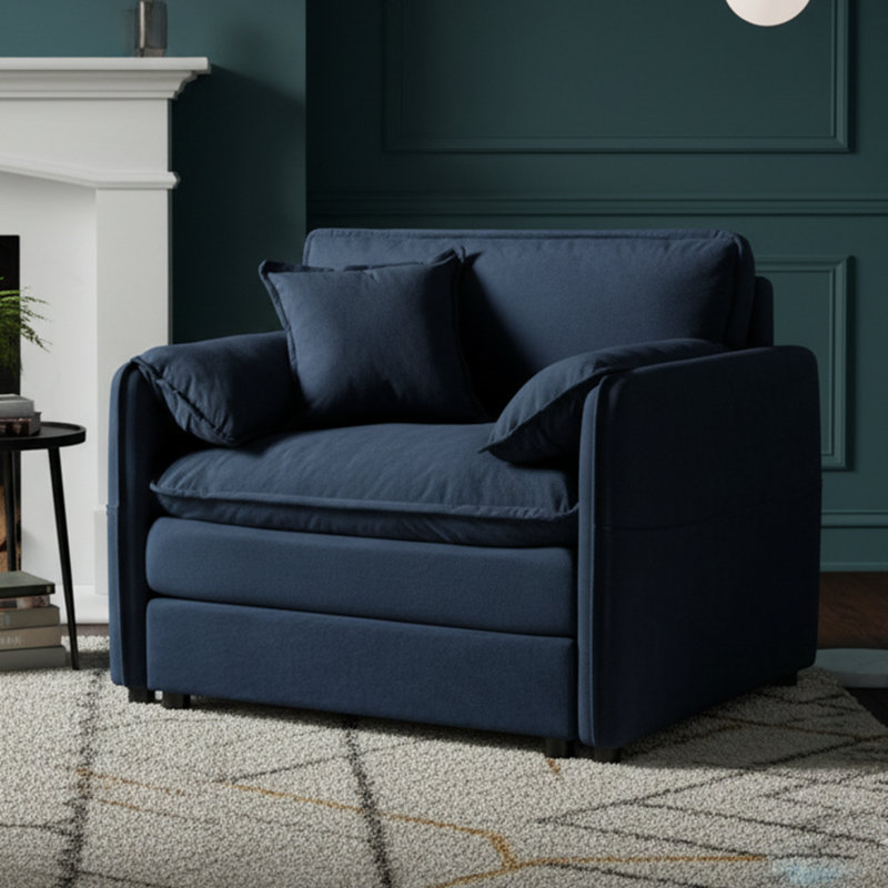 Fauteuil surdimensionné en chenille de 42 pouces de large avec coussin décoratif, Bleu