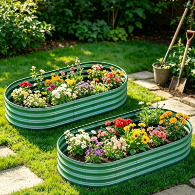Ensemble de 2 jardinières galvanisées surélevées, 1,83 m × 0,91 m × 0,30 m, robustes, en métal vert, résistantes à la rouille, pour la culture de légumes, d'herbes aromatiques et de fleurs.