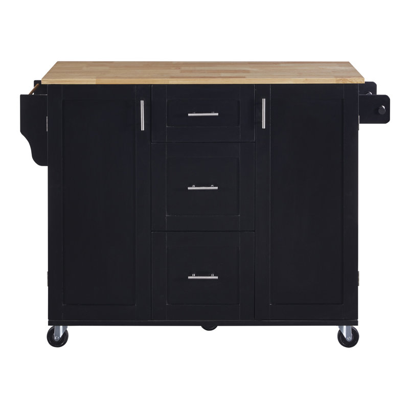K&K Rolling Kitchen Island With Storage, Black
