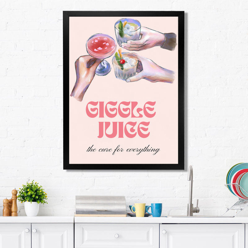 Giggle Juice, le remède pour tout - Décoration murale cocktails, H 20 po x l 12 po x P 1 po, Toile encadrée noire simple