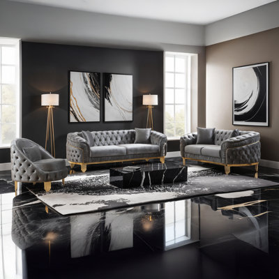 Valorie 3 - Piece Velvet Living Room Set by Everly Quinn