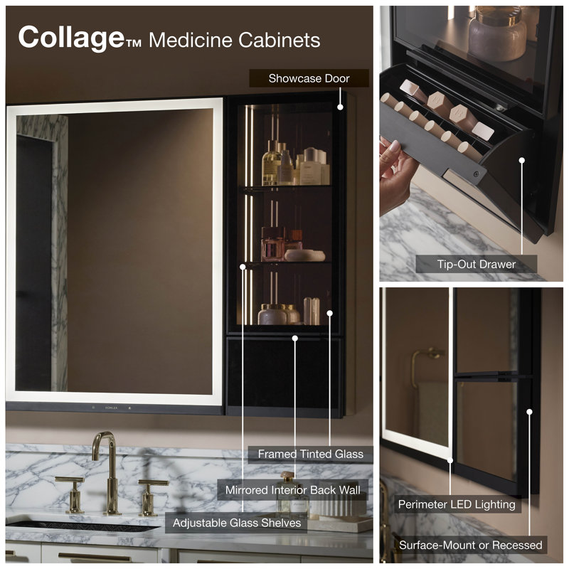 Collage 24 In. X 32 In. Lighted Medicine Cabinet Left-Hinged, Left Hinged