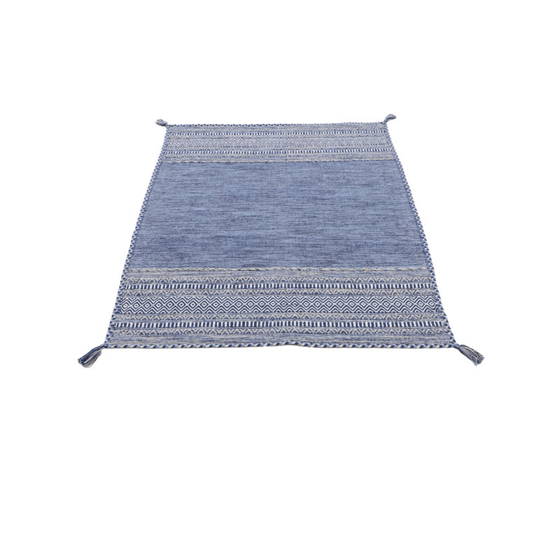 Azizi Striped Hand Woven Cotton Blue Rug, Rectangle 140 x 200cm