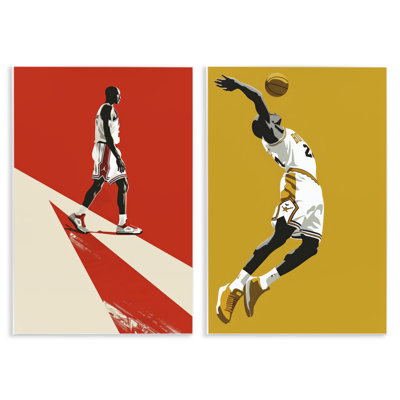 Ensemble de 2 plaques murales emblématiques de la NBA, par Ray Powers
