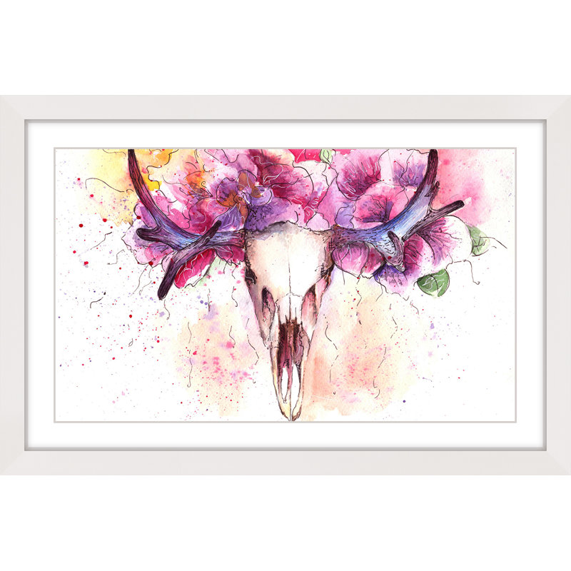 Floral Antlers - Single Picture Frame Print, 61cm H x 91cm W x 3.81cm D