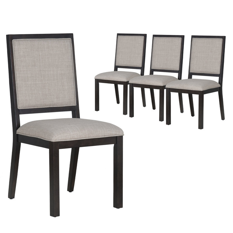 Fabric Upholstered Side Chair Wood Leg Dining Chair (Set of 4), Ivory