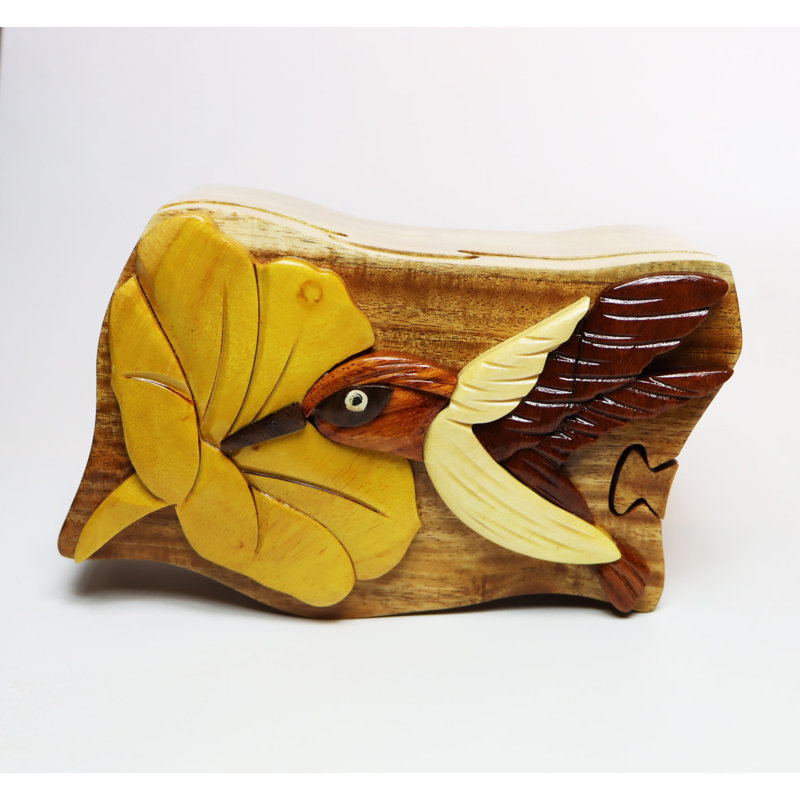 Boîte-puzzle en bois d’oiseau humming intarsia