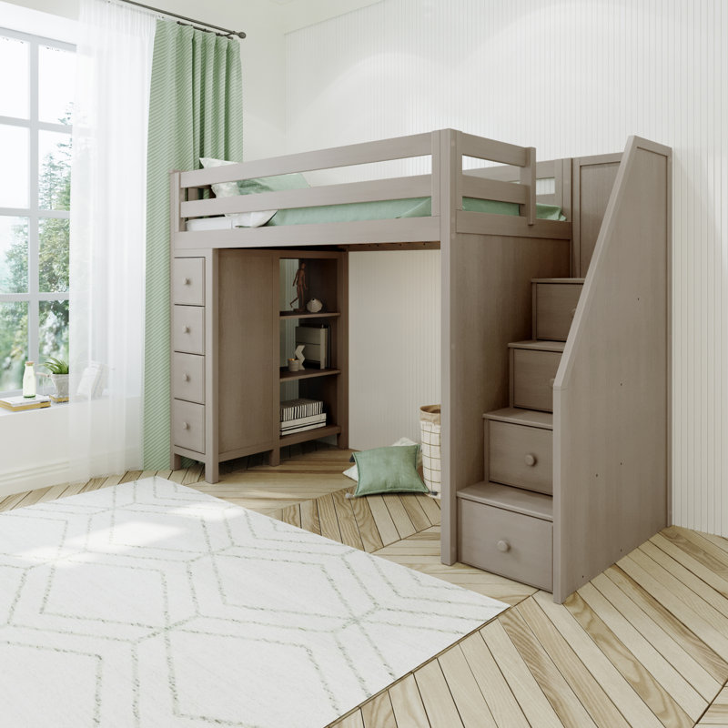 Lit mezzanine en bois massif avec 8 tiroirs Brodie Kids, Pierre, Lit simple