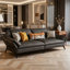 Canapé modulaire en cuir véritable gris foncé-129490929