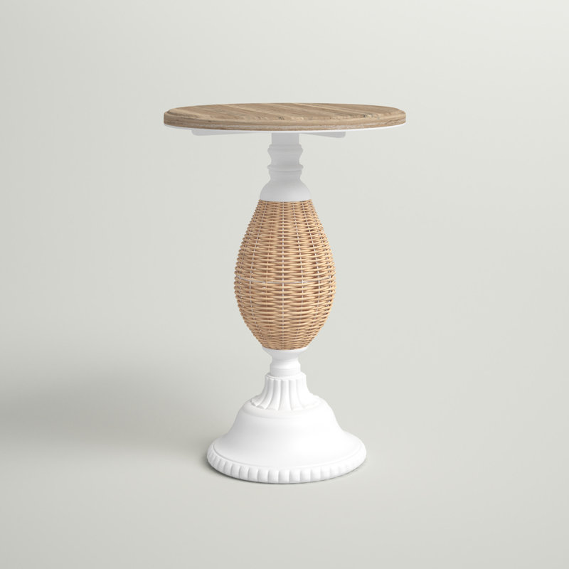 Holle Solid Wood Top End Table, White/Brown