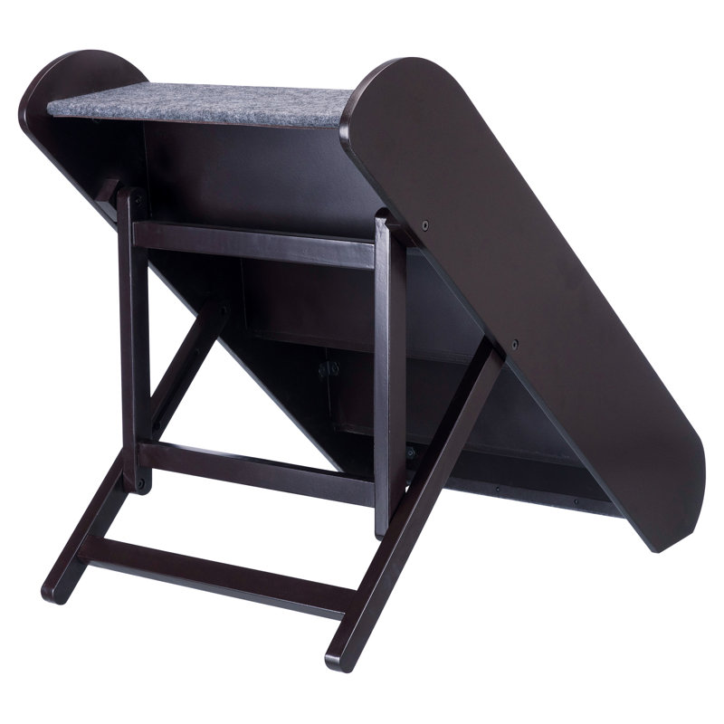 Espresso Brown Adjustable 4-Step Pet Stairs with Carpet Treads